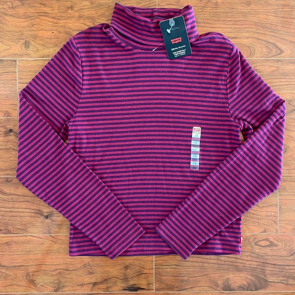 NWT Pink and Purple Striped The Everyday Turtleneck Cropped Long Sleeve Shirt